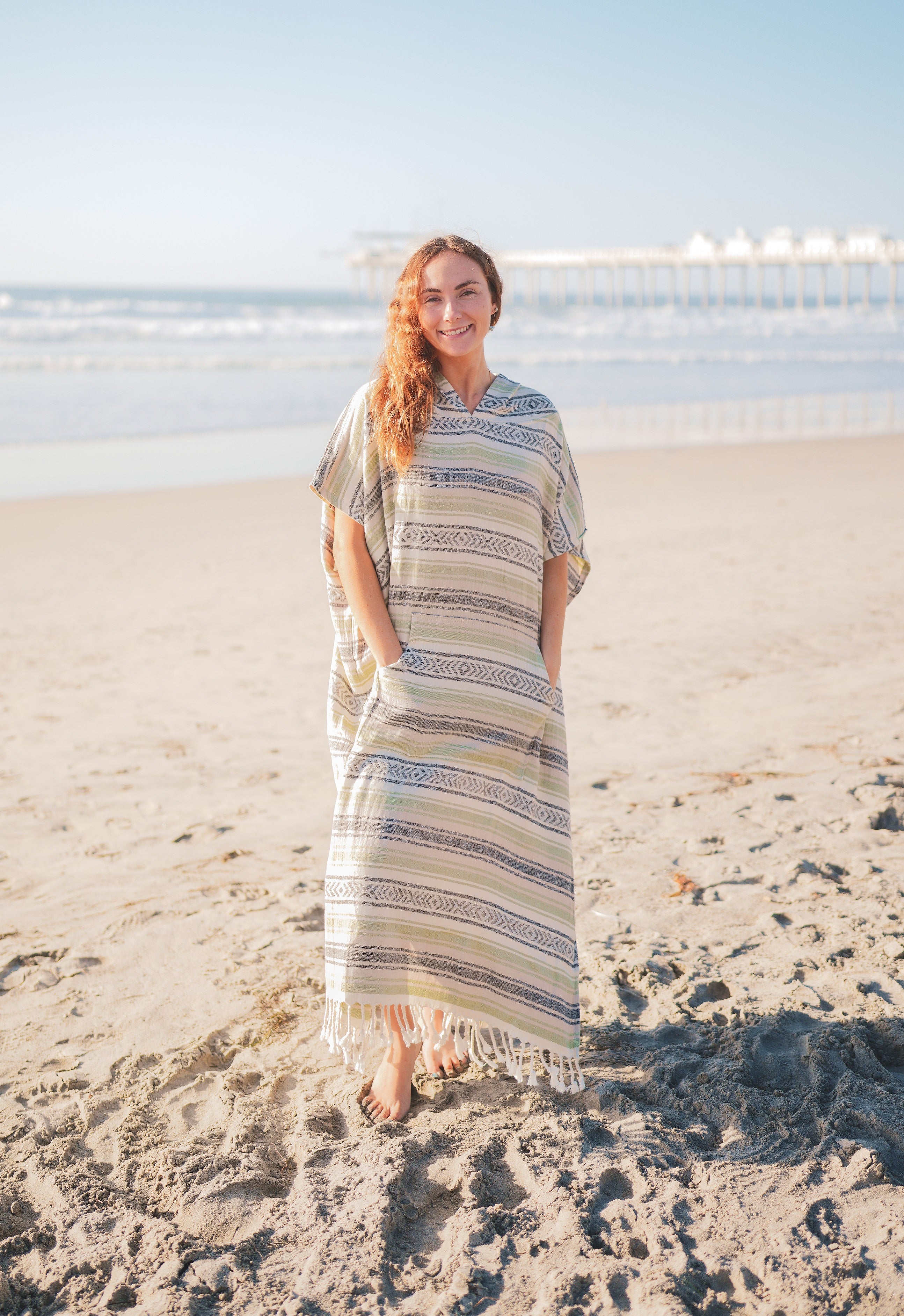 Santa Cruz Turkish Cotton Poncho Hooded Beach Cover-Up | Basic Layers Green Santa Cruz Turkish Cotton Poncho Hooded Beach Cover-Up | Basic Layers Green